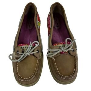 Sperry Top-Sliders Tan Pink Floral Women’s Size 7M